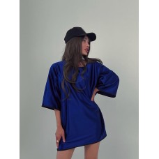 костюм свободного кроя со вставками контрастного лампаса (туника+шорты) атлас синий