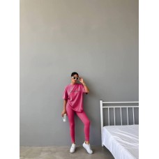 Бомбезный женскай костюм с накатом футболка+лосины малина