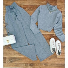 Базовый трикотажный Костюм: топ + брюки серый