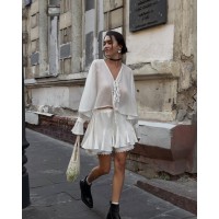 Воздушный костюм (расклешенная юбка+кофточка на завязочках) белый
