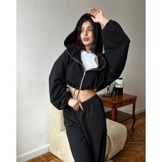 Костюм OVERSIZE: кофта + джоггеры на затяжках черный