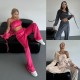 Мягкий плюшевый костюм тройка (топ+укороченная кофта с капюшоном+брюки) малина