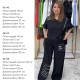 Брючный костюм свободного кроя с накатом (кофта с ассиметричным кроем+брюки) черный