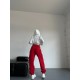 Нежный удобный костюм с принтом вишенки (худи с капюшоном+джоггеры) молочный+красный
