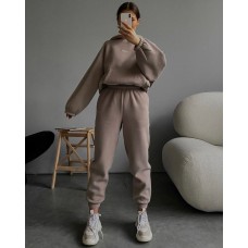Спортивный костюм ( толстовка oversize + джоггеры) трехнитка на флисе мокко