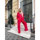 Велюровый костюм с кантом (кофта на молнии+свободные брюки со стрелками) красный