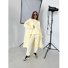 Теплый костюм тройка (кардиган+свободного кроя кофта и брюки джоггеры на резинке) кремовый