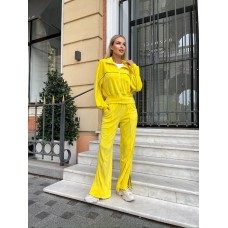Велюровый костюм с кантом (кофта на молнии+свободные брюки со стрелками) желтый