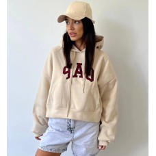 укороченный худи кенгуру Oversize принт капюшон трехнитка на флисе светлый беж