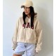 укороченный худи кенгуру Oversize принт капюшон трехнитка на флисе светлый беж
