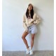 укороченный худи кенгуру Oversize принт капюшон трехнитка на флисе светлый беж