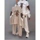 Теплый костюм трехнитка с накатом (брюки+кофта с капюшоном+карманом кенгуру) бежевый
