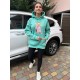 Худи с капюшоном оверсайз трехнить на флисе девочка Мишка мята