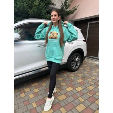 Худи с капюшоном оверсайз трехнить на флисе Мишка Surprise moment мята