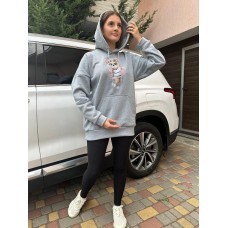 Худи с капюшоном оверсайз трехнить на флисе Мишка девочка в платье серый