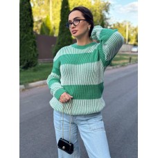 Мягкий теплый свитерок в крупную полоску мята