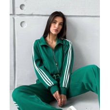 Костюм с лампасами для прогулки (кофта на молнии+брюки) зеленый