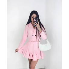 Костюм двойка Пиджак с плечиками + юбка-шорты розовый