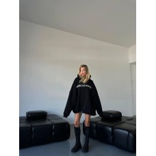 Худи унисекс оверсайз трехнитка пенье на флисе черный