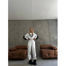 Теплый  костюм кофта+штаны (трехнить на флисе+теди) молочный+антрацит