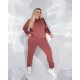 Костюм (кофта с капюшоном+низ на резиночке+на рукавах вышивка+брюки с высокой посадкой) пудра
