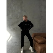 Теплый костюм с кантом (кофта на молнии+брюки низ на резинке) трехнитка на флисе черный