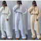 Теплый костюм из трехнитки на флисе с проложенными строчками  (худи+джоггеры) бежевый