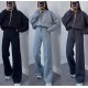 Теплый костюм из трехнитки на флисе с проложенными строчками  (худи+джоггеры) голубой