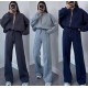 Теплый костюм из трехнитки на флисе с проложенными строчками  (худи+джоггеры) серый