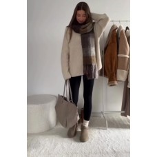 Теплый костюм (свитерок+лосины) бежевый+черный