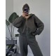 Теплый спортивный костюм (укороченная кофта на молнии с капюшоном+штаны с карманами сзади) графит