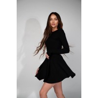 Нежный Костюм свитер+юбка-солнце Ангора рубчик черный