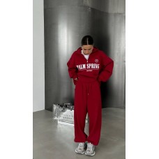 теплый костюм свободного кроя (кофта с накатом+воротником на молнии+брюки) красный