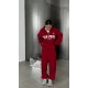 теплый костюм свободного кроя (кофта с накатом+воротником на молнии+брюки) красный