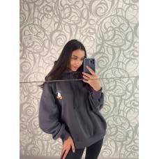 Худи oversize с двойным капюшоном и манжетами темный графит