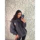 Худи oversize с двойным капюшоном и манжетами темный графит