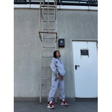 Спортивный костюм свободного кроя с накатом (кофта с капюшоном+брюки) серый