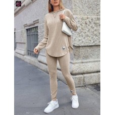 Костюм из ангоры в рубчик (лосины+кофточка с ассиметричными краями с боков) бежевый