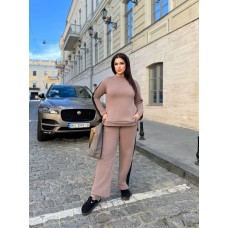 Костюм двойка: кофта+брюки с лампасами свободного кроя мокко