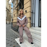 костюм с кантом (кофта с контрастной отделкой+брюки по низу резинка) плащевка коричневый
