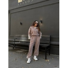 молодежный костюм с лампасом (кофта воротник на молнии+брюки с манжетом на резинке) бежевый
