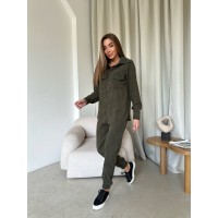 Костюмиз вельвета (рубашка с накладными карманами+брюки низ на манжетах) хаки