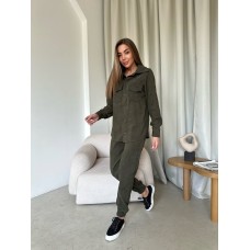 Костюмиз вельвета (рубашка с накладными карманами+брюки низ на манжетах) хаки