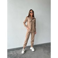 Костюмиз вельвета (рубашка с накладными карманами+брюки низ на манжетах) бежевый