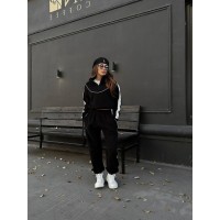 молодежный костюм с лампасом (кофта воротник на молнии+брюки с манжетом на резинке) черный