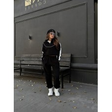молодежный костюм с лампасом (кофта воротник на молнии+брюки с манжетом на резинке) черный