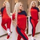 Женский фитнес костюм (удлиненная футболка+лосины с высокой посадкой) красный+фиолетовый