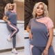 Женский фитнес костюм (удлиненная футболка+лосины с высокой посадкой) серый+розовый