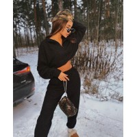 Уютный теплый костюм (кофта на молнии+брюки удобной посадки) черный