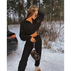 Уютный теплый костюм (кофта на молнии+брюки удобной посадки) черный